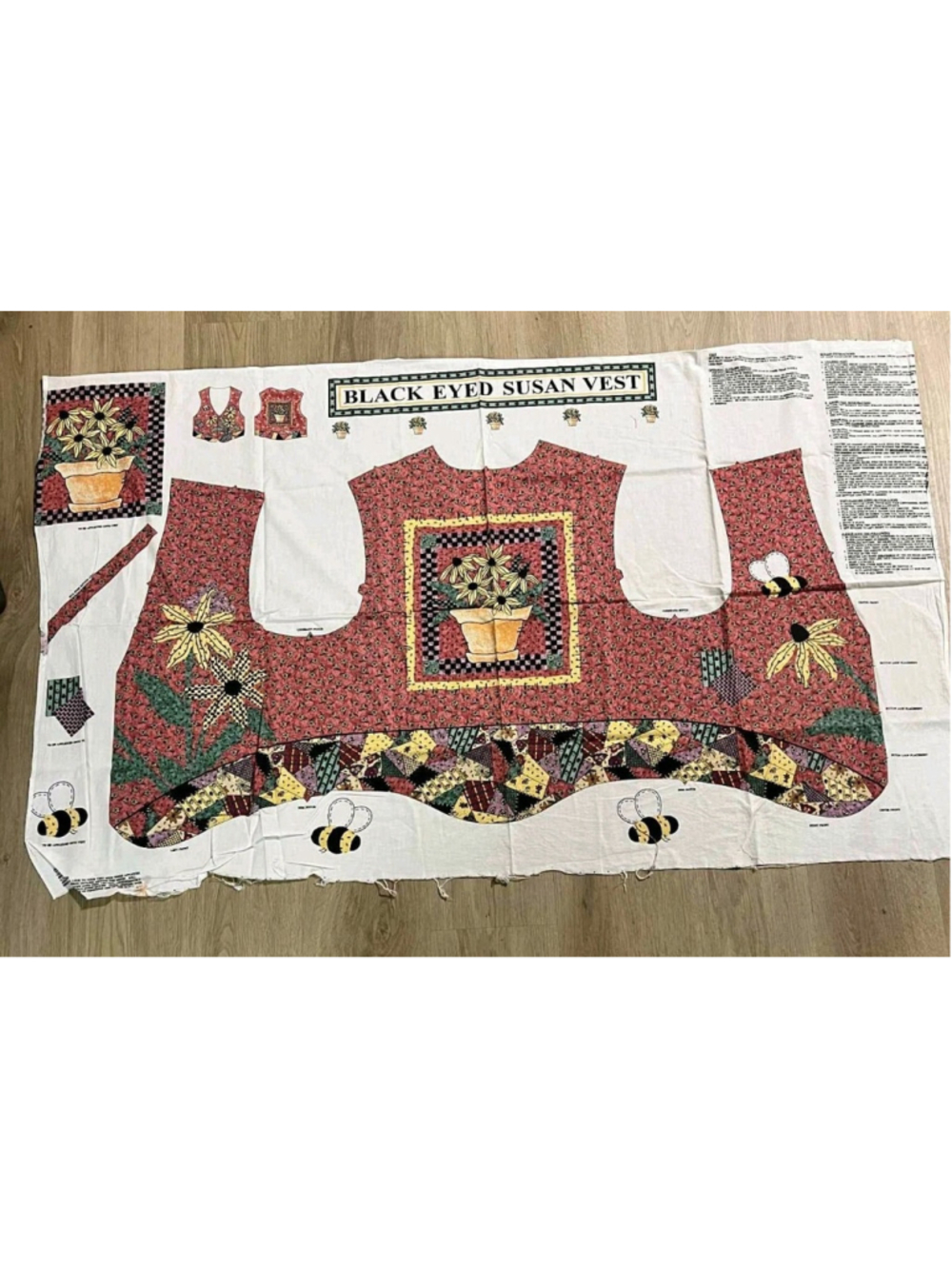 Vintage Black Eyed Susan Vest Sewing Panel Fabric Kit Cut & Sew Uncut Quilt